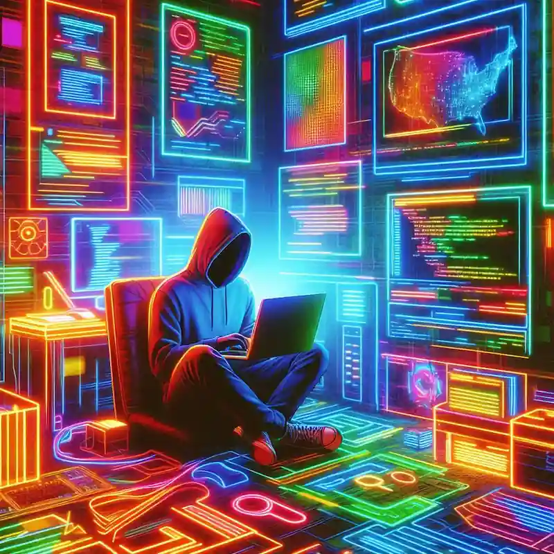 imagen de un desarrollador futurista con luces neon